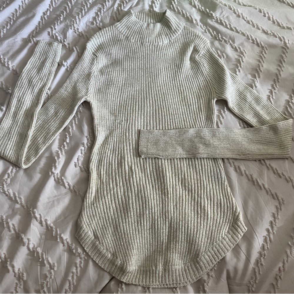 Girls Cream and Gold Ribbed Turtleneck Size L
